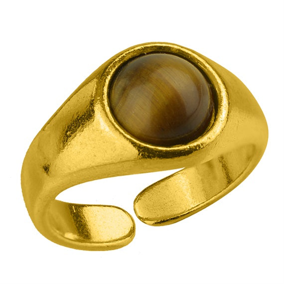 Δαχτυλίδι Από Ορείχαλκο Επιχρυσωμένο Με Ημιπολύτιμο Λίθο Μάτι Τίγρη KAA34269 - Kosmimatakia